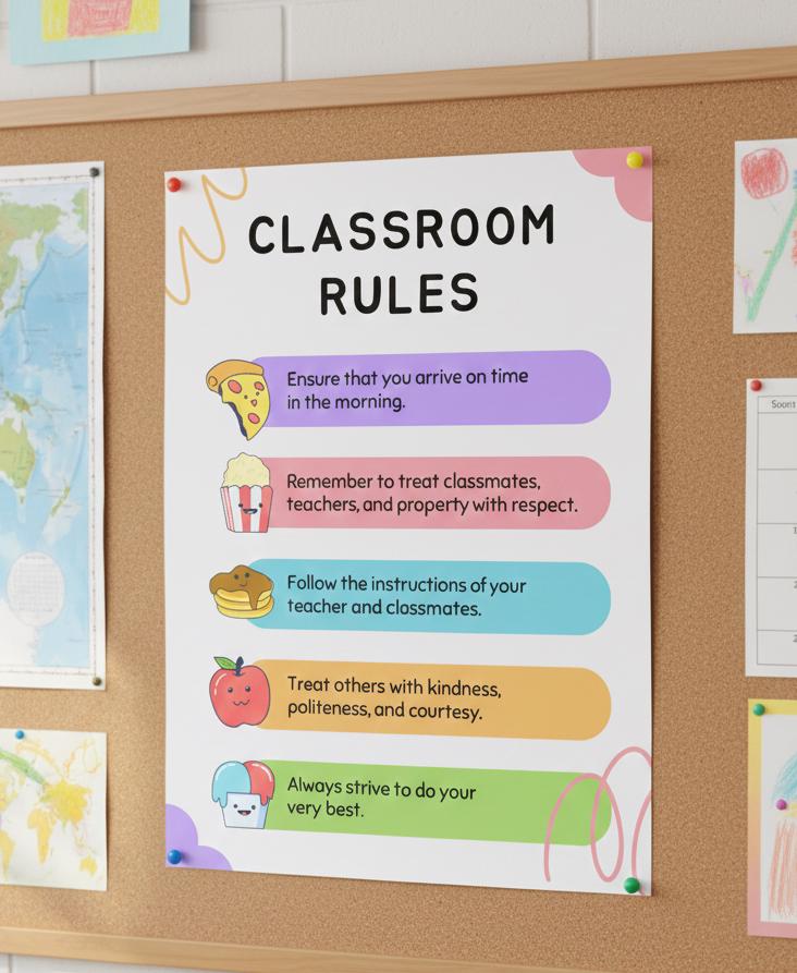 Classroom Rules Poster Rolled Posters | School Wall Decor, Elementary Classroom Print | Classroom-Ready Rolled Posters