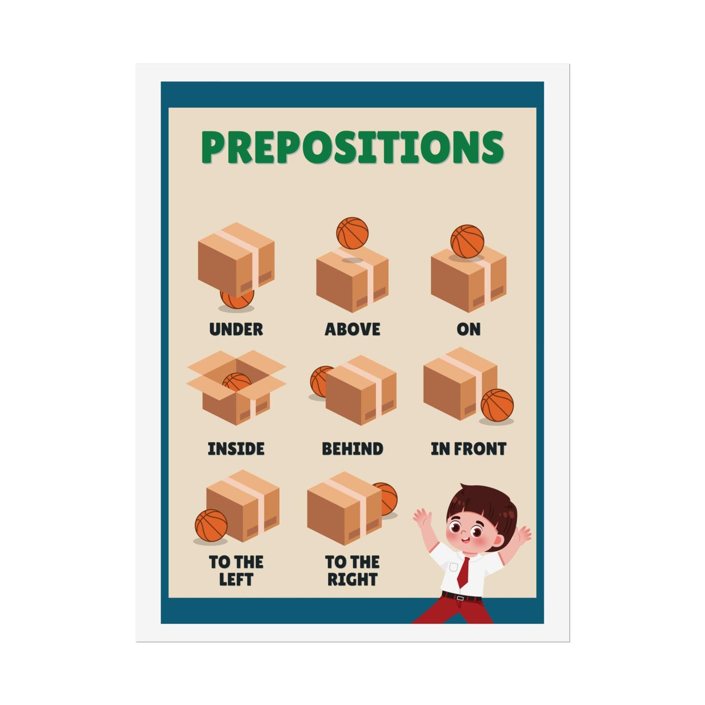 Prepositions Educational Poster Rolled Posters | Classroom Wall Chart | kid-Friendly Illustrations Show Prepositions