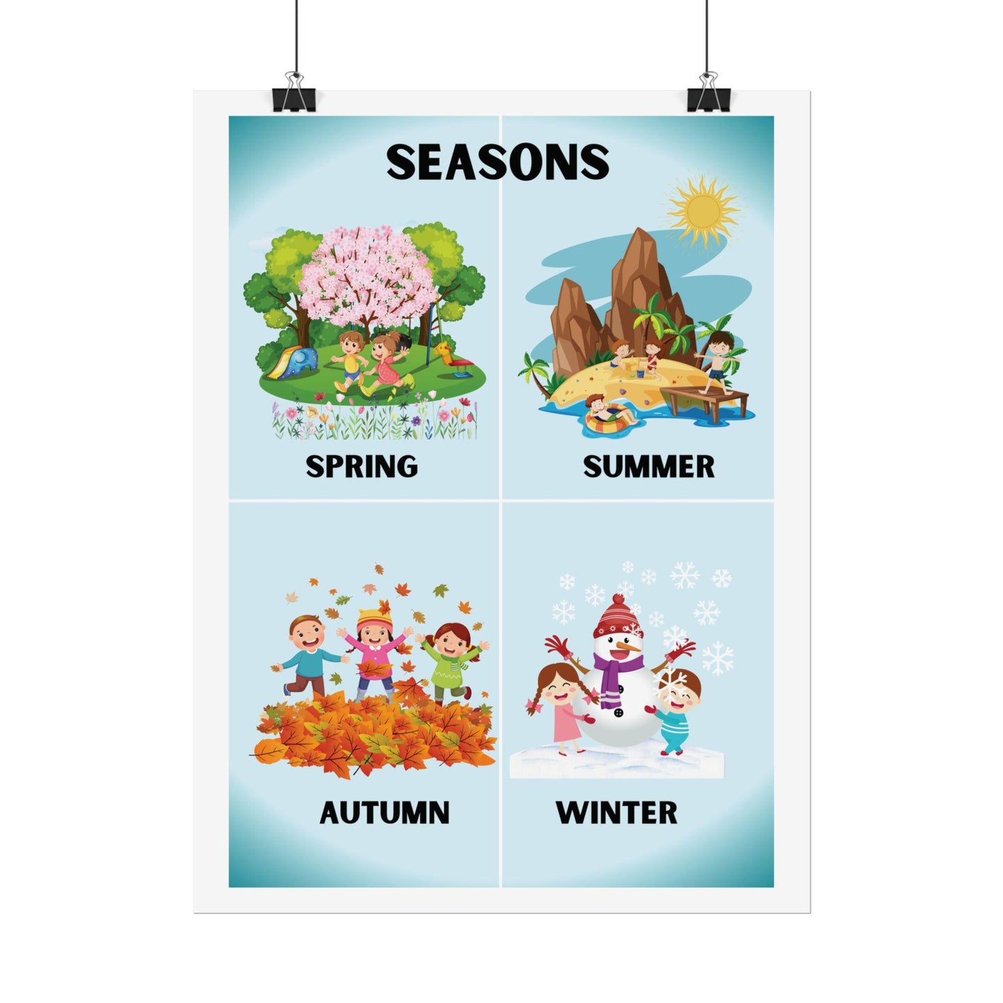 Seasons Illustration Poster Rolled Posters | Spring Summer Autumn Winter Wall Art | Poster Captures The Four Seasons In A Colorful Layout