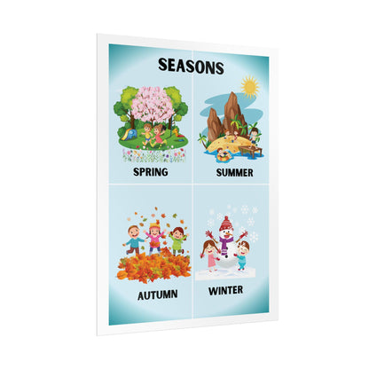 Seasons Illustration Poster Rolled Posters | Spring Summer Autumn Winter Wall Art | Poster Captures The Four Seasons In A Colorful Layout