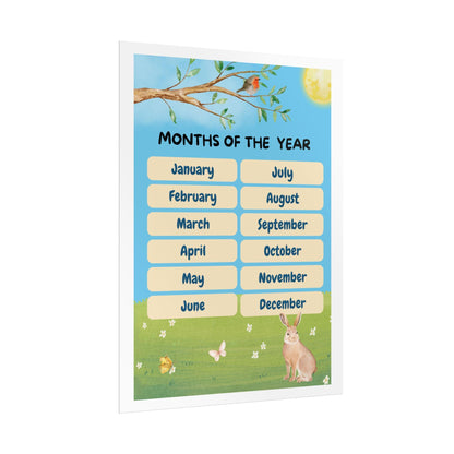 Months of the Year Poster Rolled Posters | Kids Classroom Calendar Wall Art | A Cheery, Educational Poster