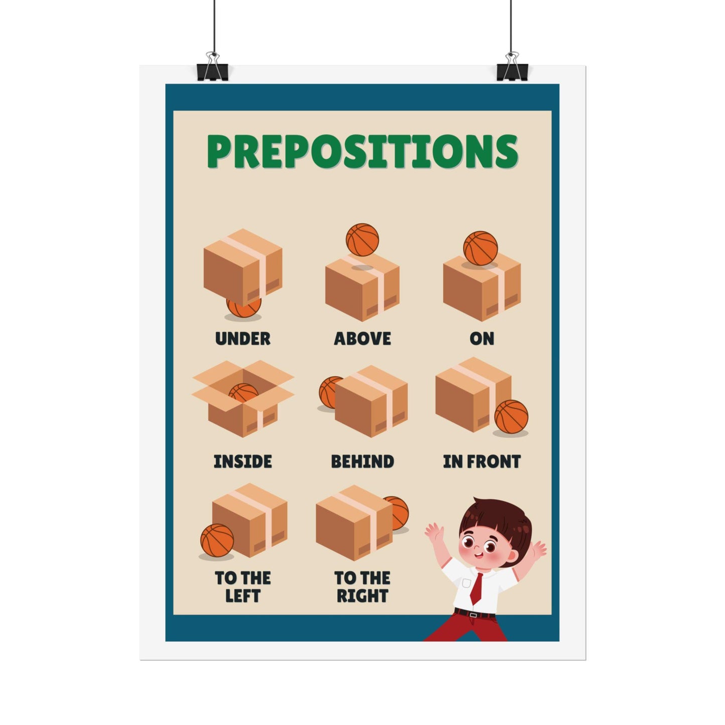 Prepositions Educational Poster Rolled Posters | Classroom Wall Chart | kid-Friendly Illustrations Show Prepositions