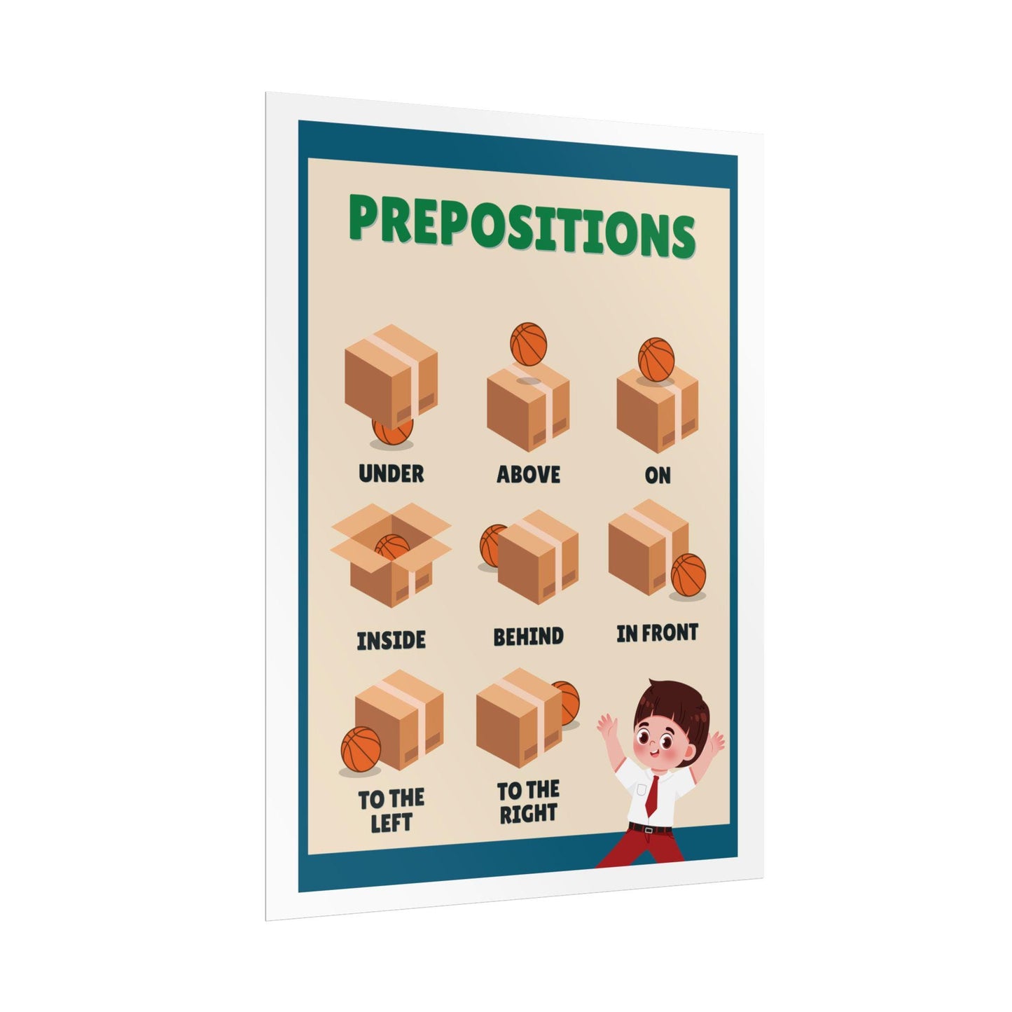 Prepositions Educational Poster Rolled Posters | Classroom Wall Chart | kid-Friendly Illustrations Show Prepositions