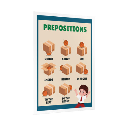 Prepositions Educational Poster Rolled Posters | Classroom Wall Chart | kid-Friendly Illustrations Show Prepositions