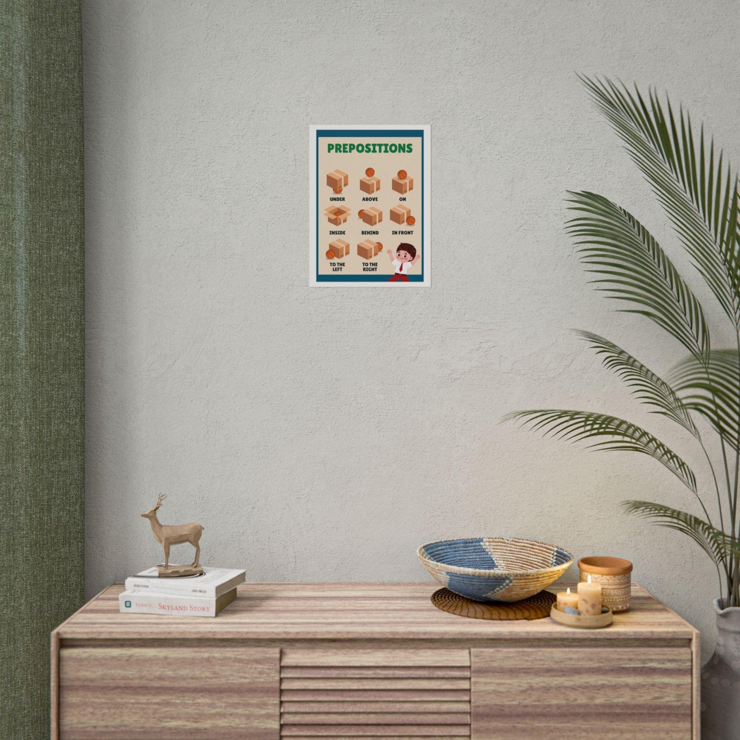 Prepositions Educational Poster Rolled Posters | Classroom Wall Chart | kid-Friendly Illustrations Show Prepositions