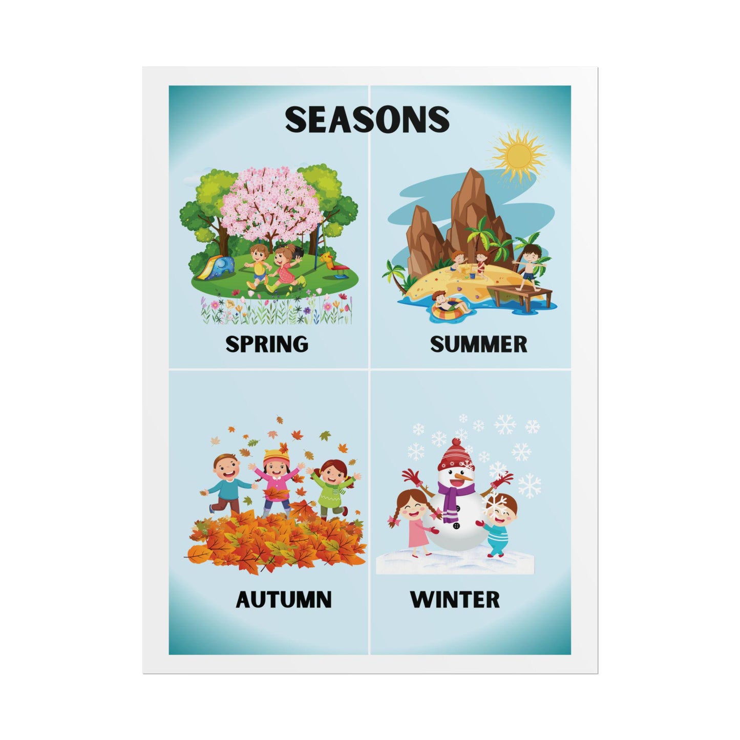Seasons Illustration Poster Rolled Posters | Spring Summer Autumn Winter Wall Art | Poster Captures The Four Seasons In A Colorful Layout