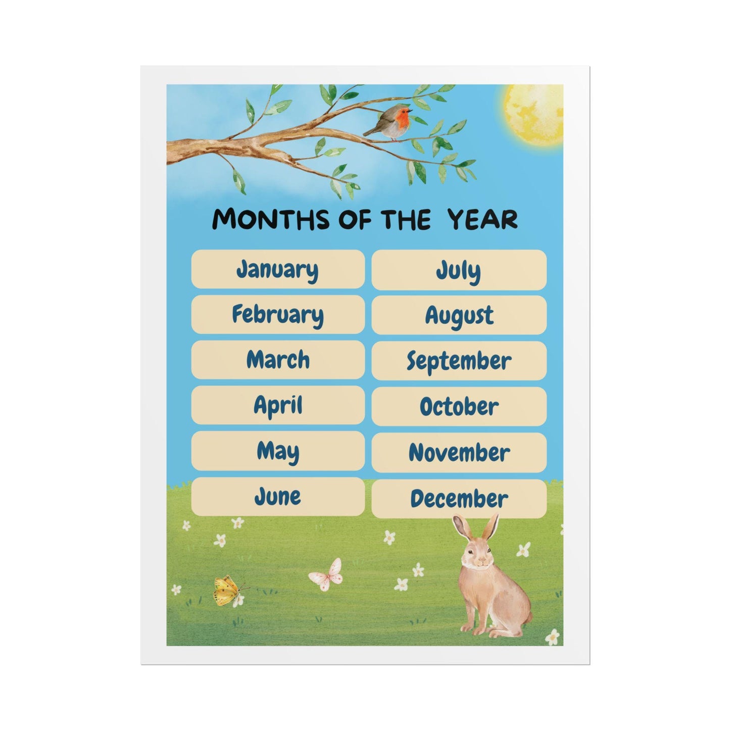Months of the Year Poster Rolled Posters | Kids Classroom Calendar Wall Art | A Cheery, Educational Poster