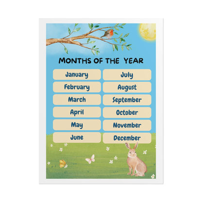 Months of the Year Poster Rolled Posters | Kids Classroom Calendar Wall Art | A Cheery, Educational Poster