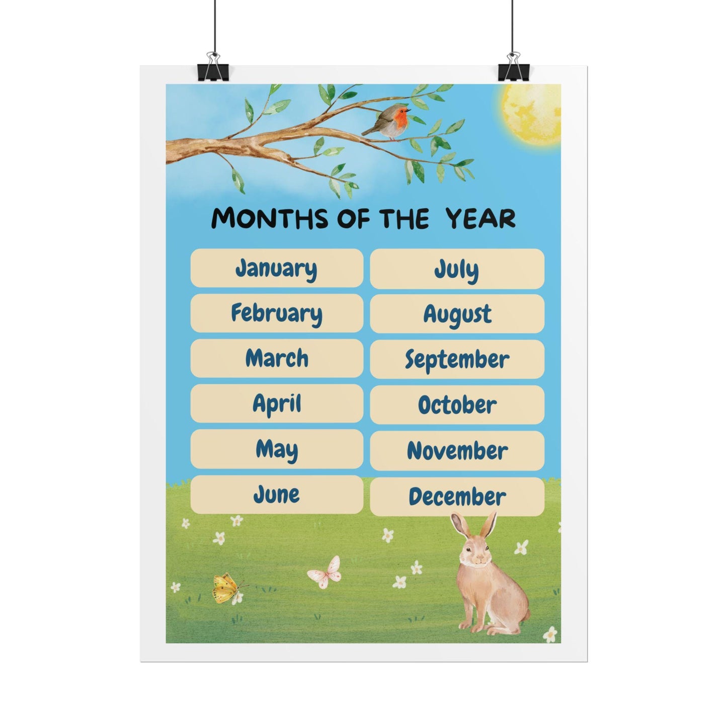 Months of the Year Poster Rolled Posters | Kids Classroom Calendar Wall Art | A Cheery, Educational Poster