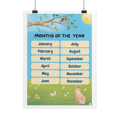 Months of the Year Poster Rolled Posters | Kids Classroom Calendar Wall Art | A Cheery, Educational Poster