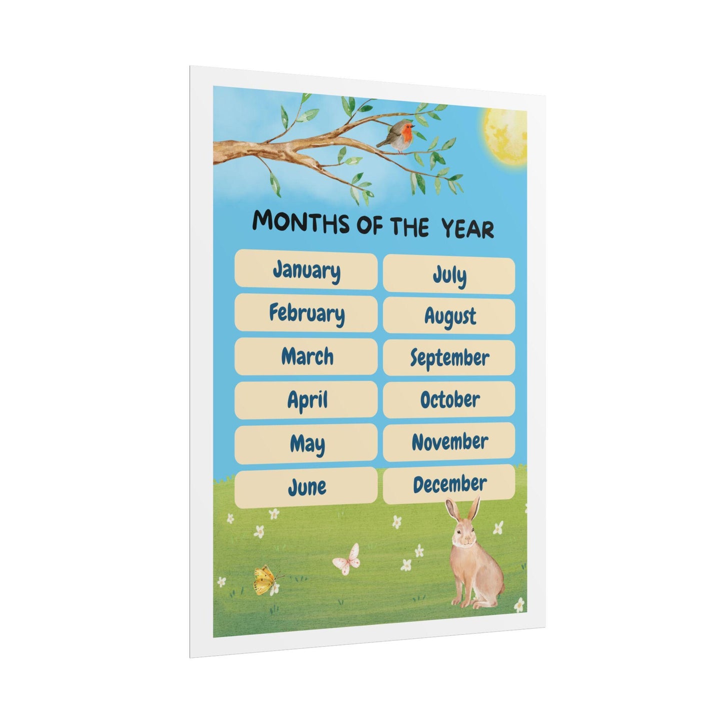 Months of the Year Poster Rolled Posters | Kids Classroom Calendar Wall Art | A Cheery, Educational Poster
