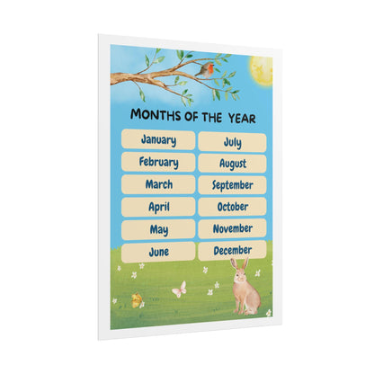 Months of the Year Poster Rolled Posters | Kids Classroom Calendar Wall Art | A Cheery, Educational Poster