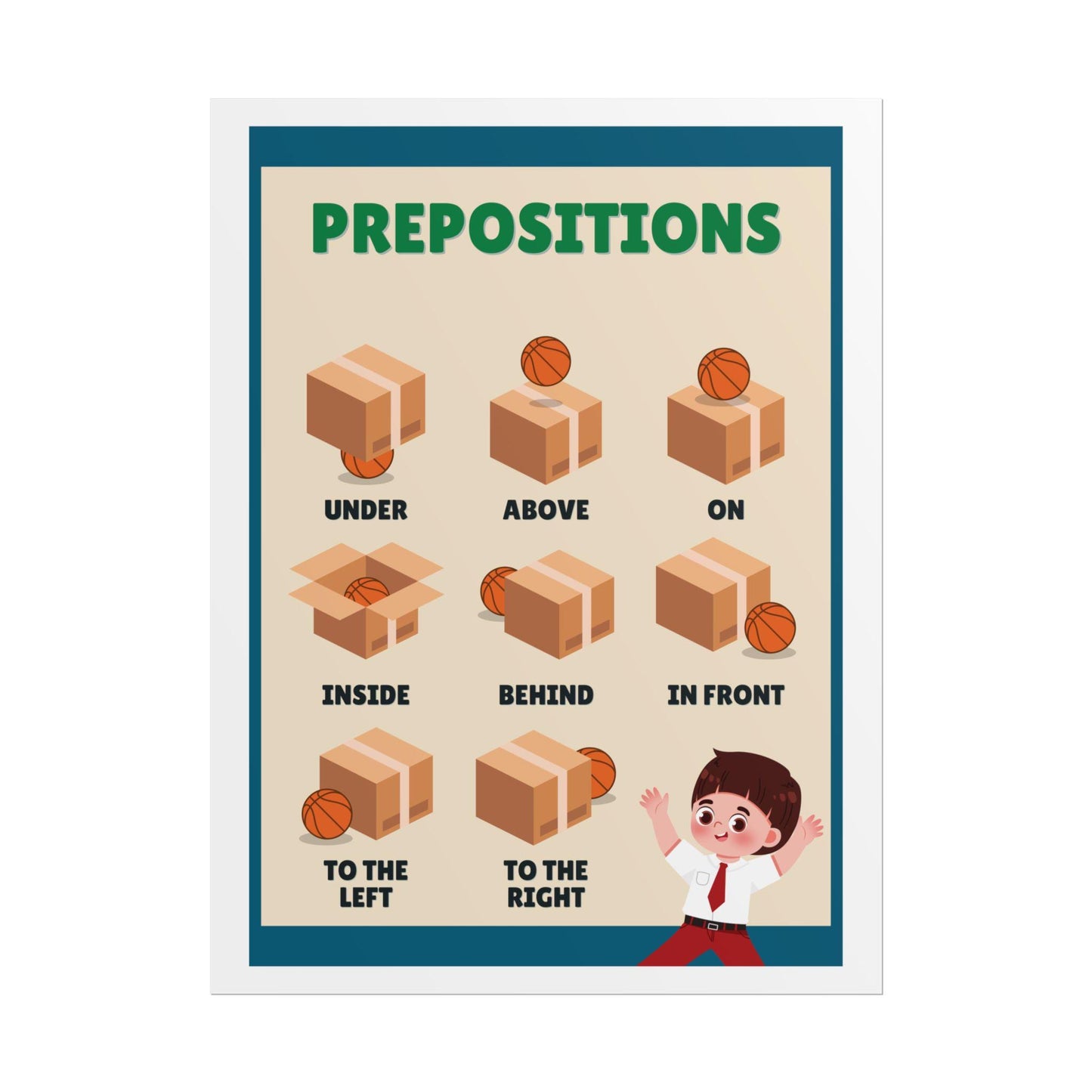 Prepositions Educational Poster Rolled Posters | Classroom Wall Chart | kid-Friendly Illustrations Show Prepositions