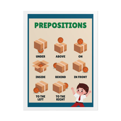 Prepositions Educational Poster Rolled Posters | Classroom Wall Chart | kid-Friendly Illustrations Show Prepositions