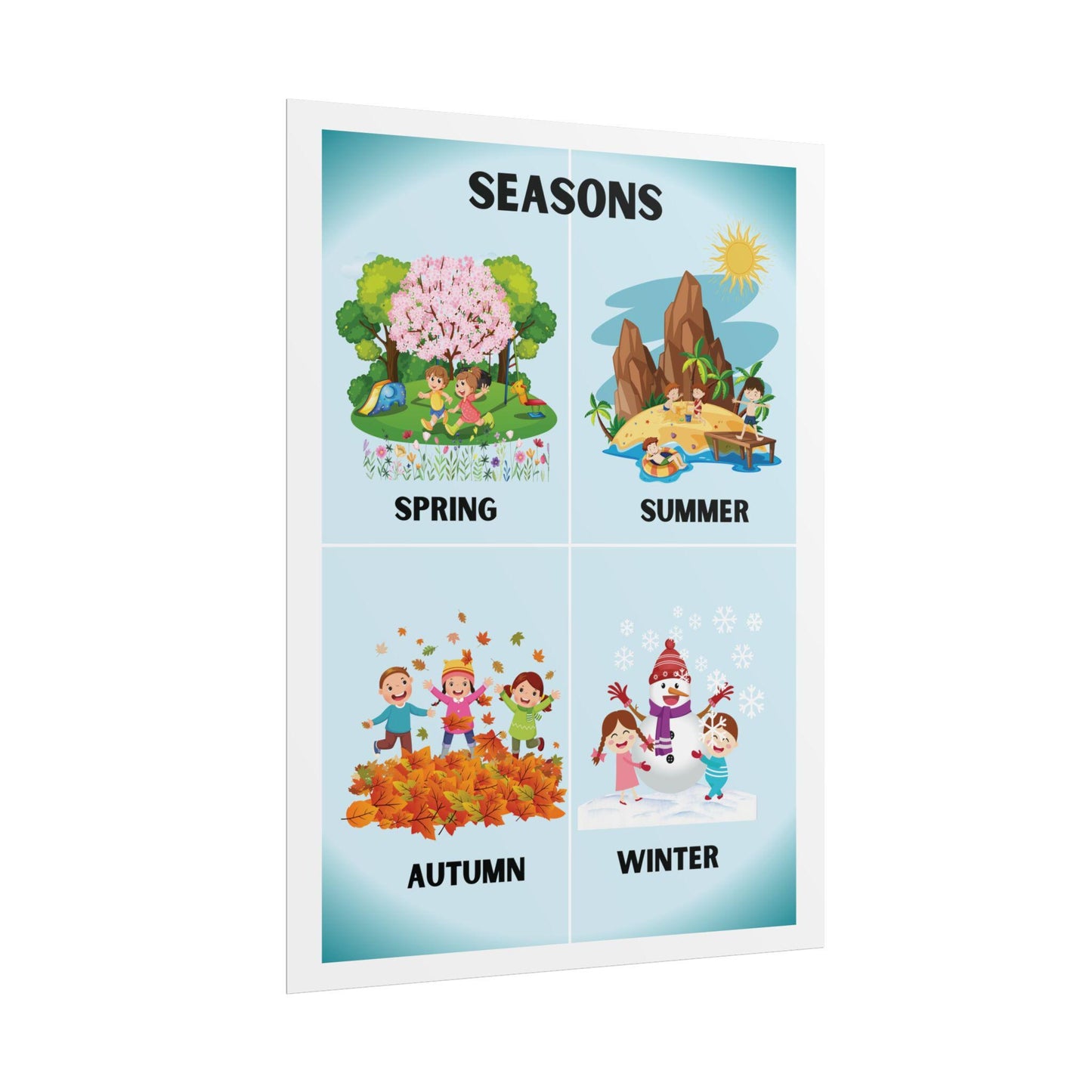 Seasons Illustration Poster Rolled Posters | Spring Summer Autumn Winter Wall Art | Poster Captures The Four Seasons In A Colorful Layout