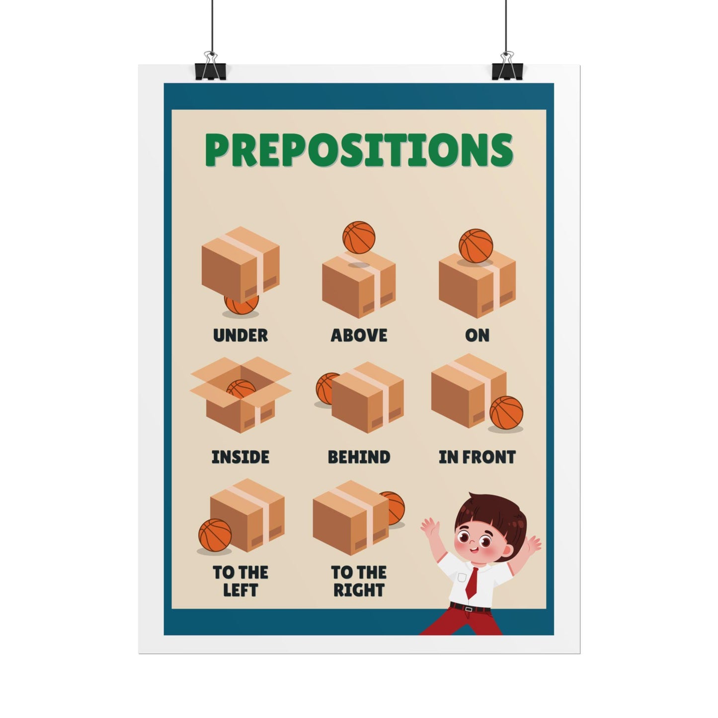 Prepositions Educational Poster Rolled Posters | Classroom Wall Chart | kid-Friendly Illustrations Show Prepositions
