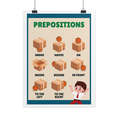 Prepositions Educational Poster Rolled Posters | Classroom Wall Chart | kid-Friendly Illustrations Show Prepositions