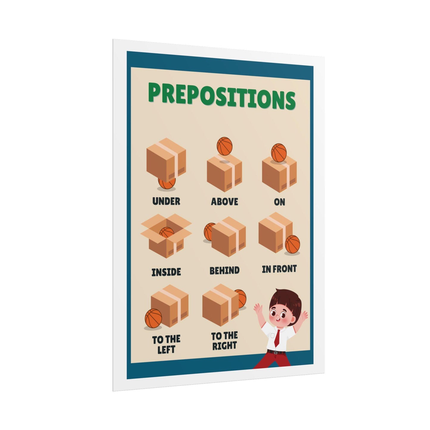 Prepositions Educational Poster Rolled Posters | Classroom Wall Chart | kid-Friendly Illustrations Show Prepositions