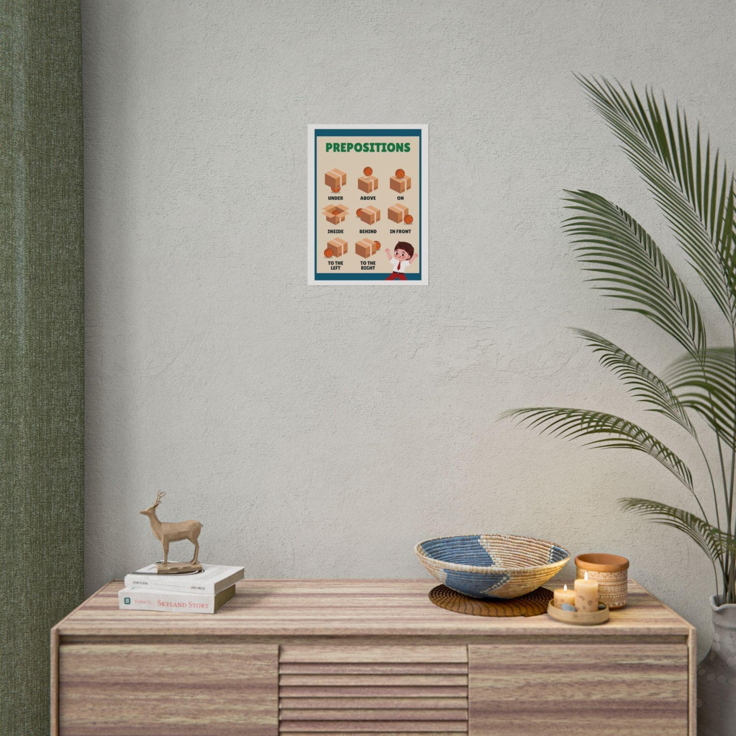 Prepositions Educational Poster Rolled Posters | Classroom Wall Chart | kid-Friendly Illustrations Show Prepositions