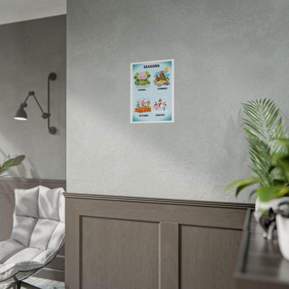 Seasons Illustration Poster Rolled Posters | Spring Summer Autumn Winter Wall Art | Poster Captures The Four Seasons In A Colorful Layout