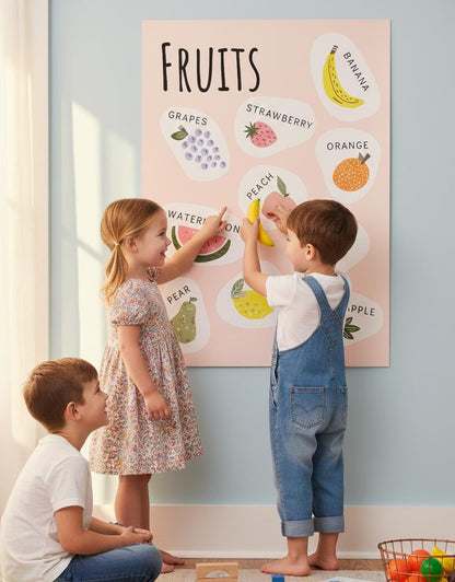 Cute Fruit Illustration Rolled Poster | Fruits Botanical Wall Art | Rolled Poster That Brings A Playful, Modern Fruit Collage