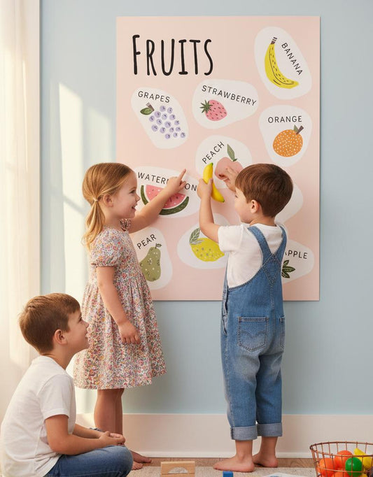 Cute Fruit Illustration Rolled Poster | Fruits Botanical Wall Art | Rolled Poster That Brings A Playful, Modern Fruit Collage