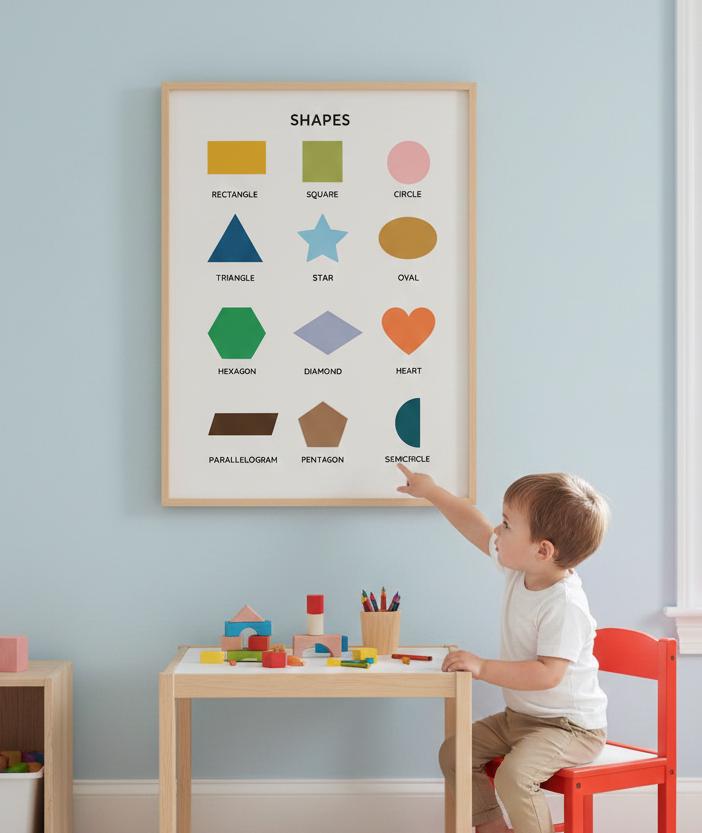 Geometric Shapes Chart Rolled Poster | Rectangle Circle Triangle Star Heart Hexagon | Modern Chart of Simple Shape