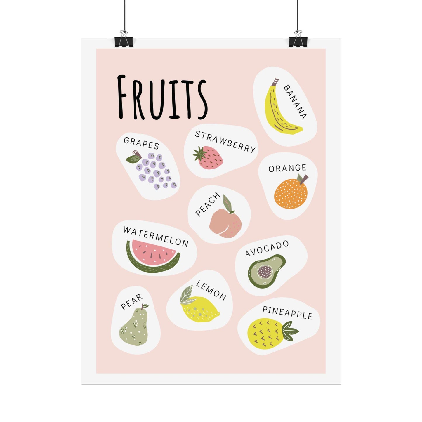 Cute Fruit Illustration Rolled Poster | Fruits Botanical Wall Art | Rolled Poster That Brings A Playful, Modern Fruit Collage