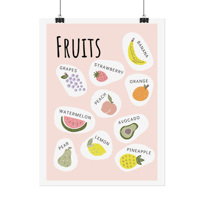 Cute Fruit Illustration Rolled Poster | Fruits Botanical Wall Art | Rolled Poster That Brings A Playful, Modern Fruit Collage