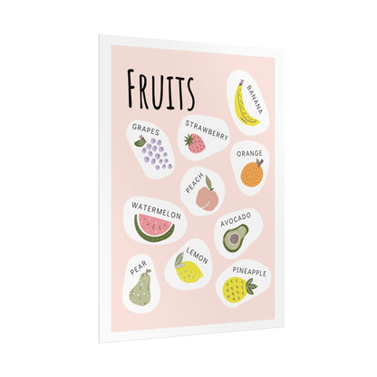 Cute Fruit Illustration Rolled Poster | Fruits Botanical Wall Art | Rolled Poster That Brings A Playful, Modern Fruit Collage