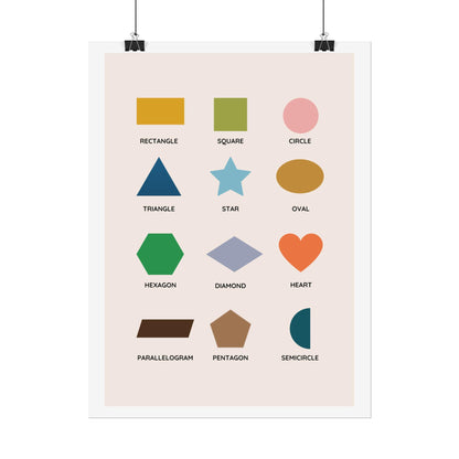 Geometric Shapes Chart Rolled Poster | Rectangle Circle Triangle Star Heart Hexagon | Modern Chart of Simple Shape