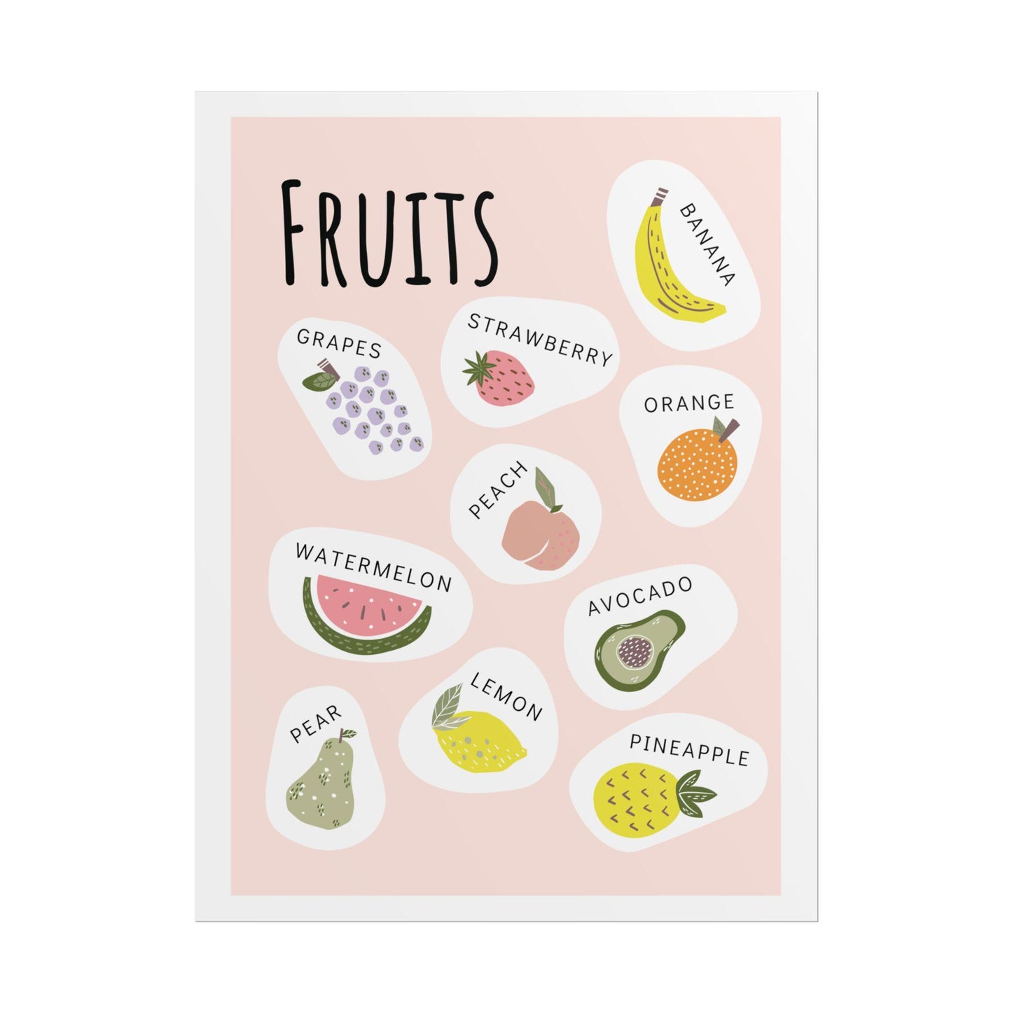Cute Fruit Illustration Rolled Poster | Fruits Botanical Wall Art | Rolled Poster That Brings A Playful, Modern Fruit Collage