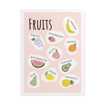 Cute Fruit Illustration Rolled Poster | Fruits Botanical Wall Art | Rolled Poster That Brings A Playful, Modern Fruit Collage