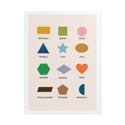 Geometric Shapes Chart Rolled Poster | Rectangle Circle Triangle Star Heart Hexagon | Modern Chart of Simple Shape