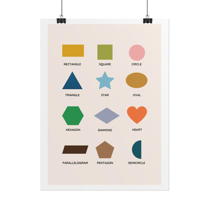 Geometric Shapes Chart Rolled Poster | Rectangle Circle Triangle Star Heart Hexagon | Modern Chart of Simple Shape