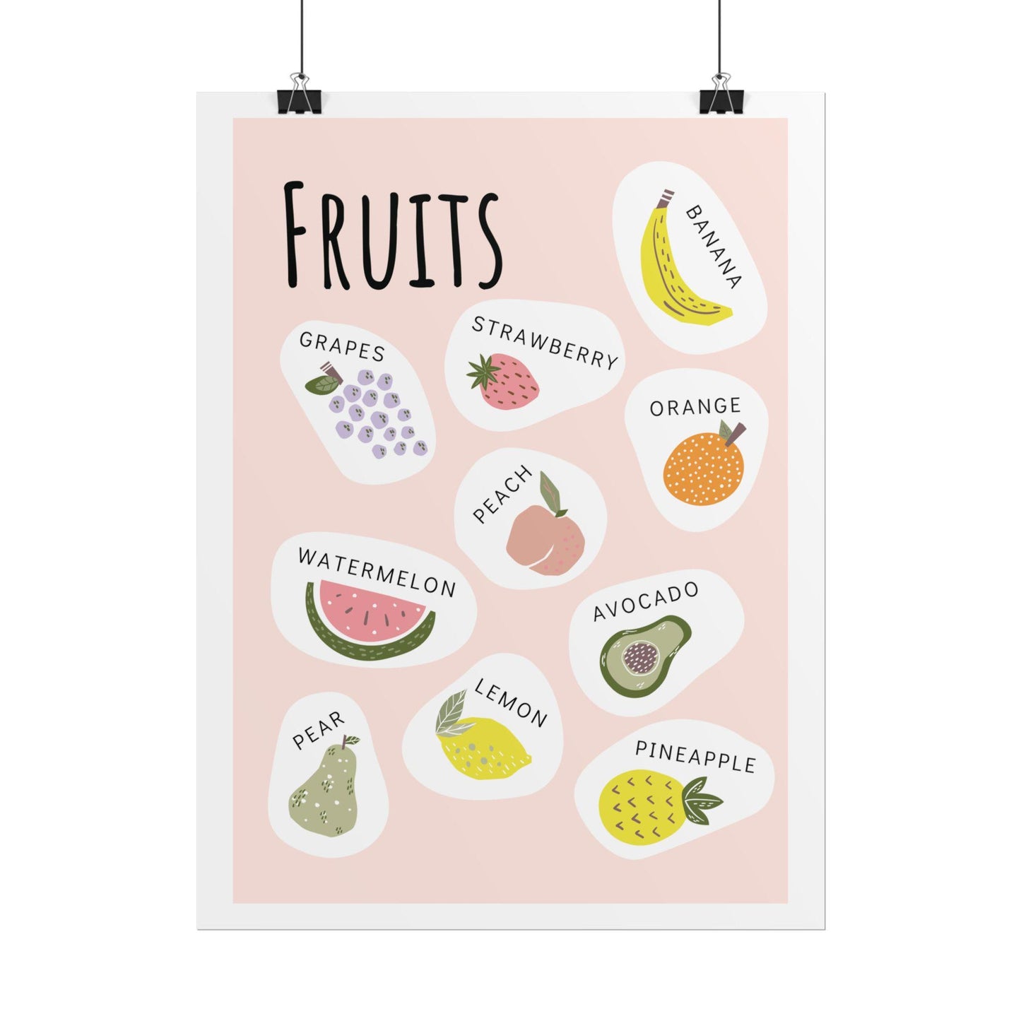 Cute Fruit Illustration Rolled Poster | Fruits Botanical Wall Art | Rolled Poster That Brings A Playful, Modern Fruit Collage