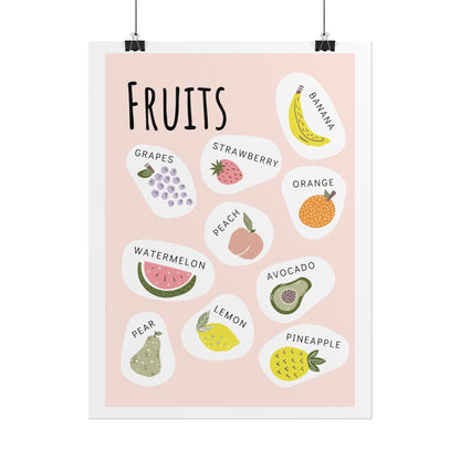 Cute Fruit Illustration Rolled Poster | Fruits Botanical Wall Art | Rolled Poster That Brings A Playful, Modern Fruit Collage