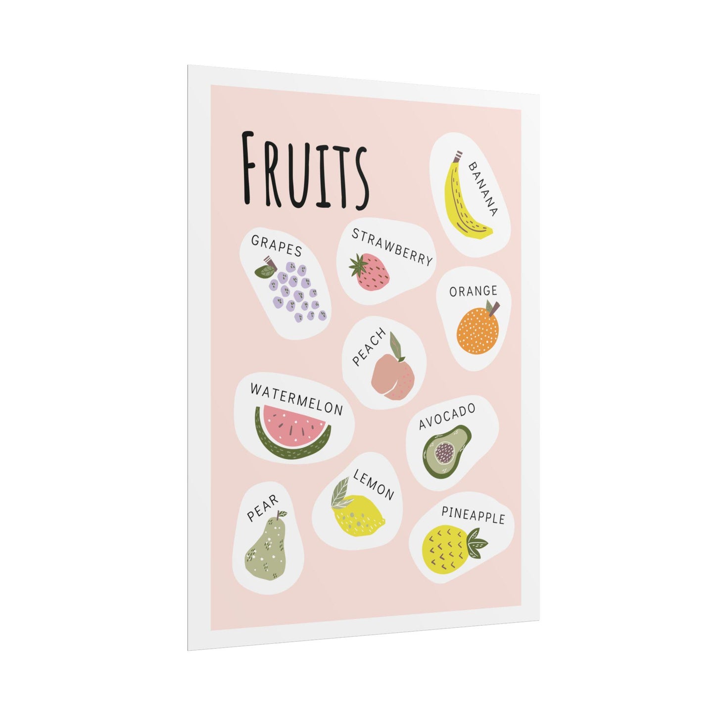 Cute Fruit Illustration Rolled Poster | Fruits Botanical Wall Art | Rolled Poster That Brings A Playful, Modern Fruit Collage