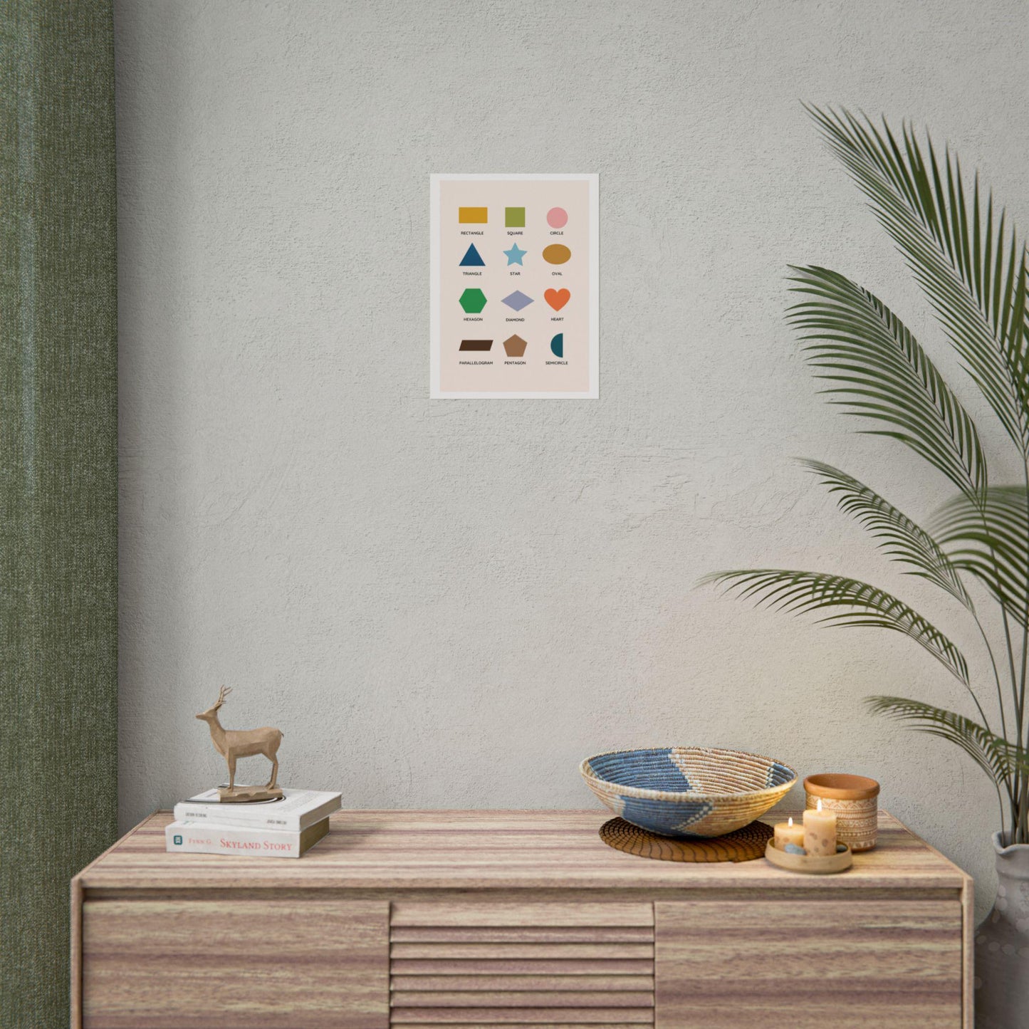 Geometric Shapes Chart Rolled Poster | Rectangle Circle Triangle Star Heart Hexagon | Modern Chart of Simple Shape