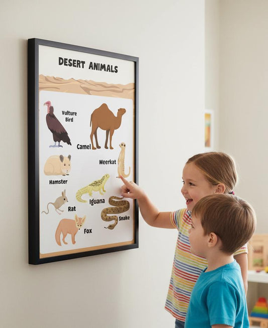 Desert Animals educational Rolled Posters | Kids nursery wall art | Rolled Posters Featuring A Warm, Educational Desert-Animals Illustration