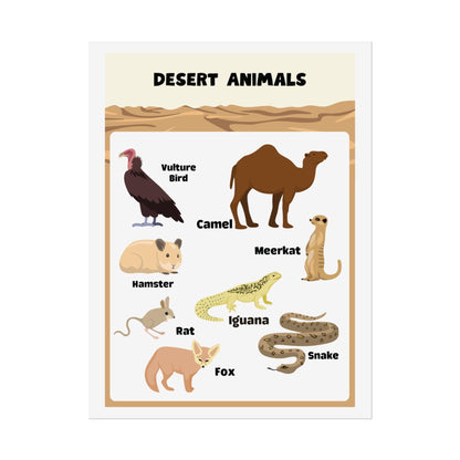 Desert Animals educational Rolled Posters | Kids nursery wall art | Rolled Posters Featuring A Warm, Educational Desert-Animals Illustration