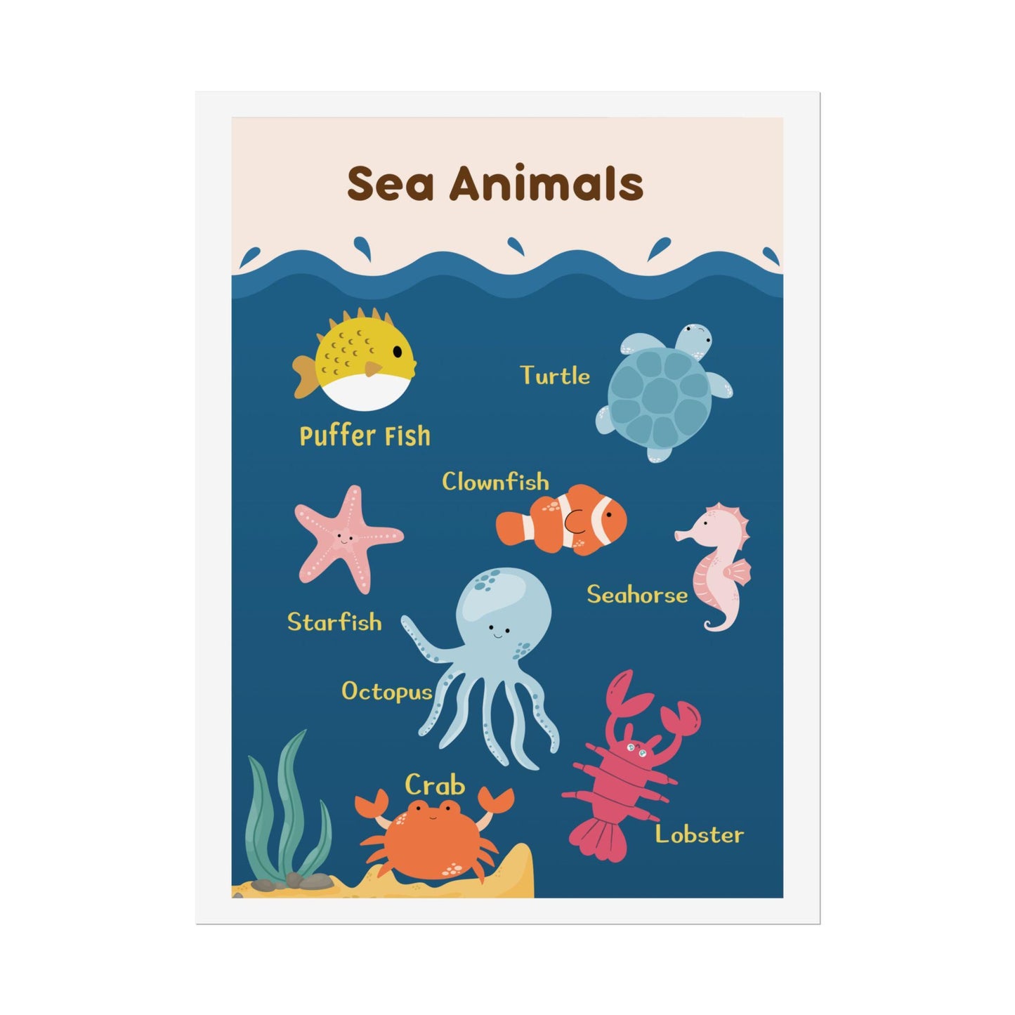 Sea Animals educational poster Rolled Posters | Nursery wall art, Ocean creatures chart | Rolled Poster Featuring Cheerful Sea Animals