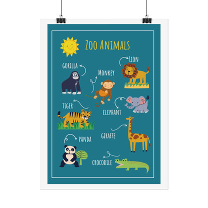 Zoo Animals Poster rolled poster | nursery wall art, kids animal print | Cheerful Illustrated Animals Poster