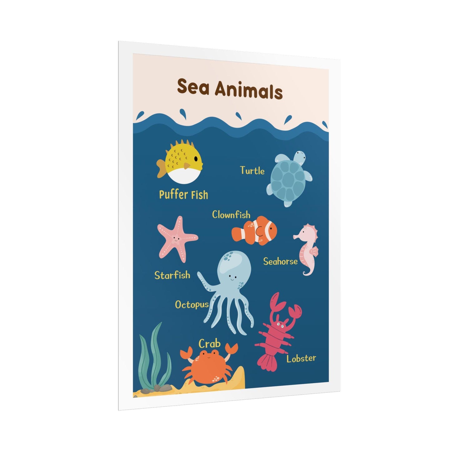 Sea Animals educational poster Rolled Posters | Nursery wall art, Ocean creatures chart | Rolled Poster Featuring Cheerful Sea Animals