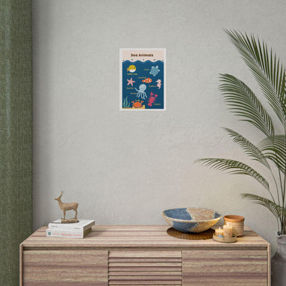 Sea Animals educational poster Rolled Posters | Nursery wall art, Ocean creatures chart | Rolled Poster Featuring Cheerful Sea Animals