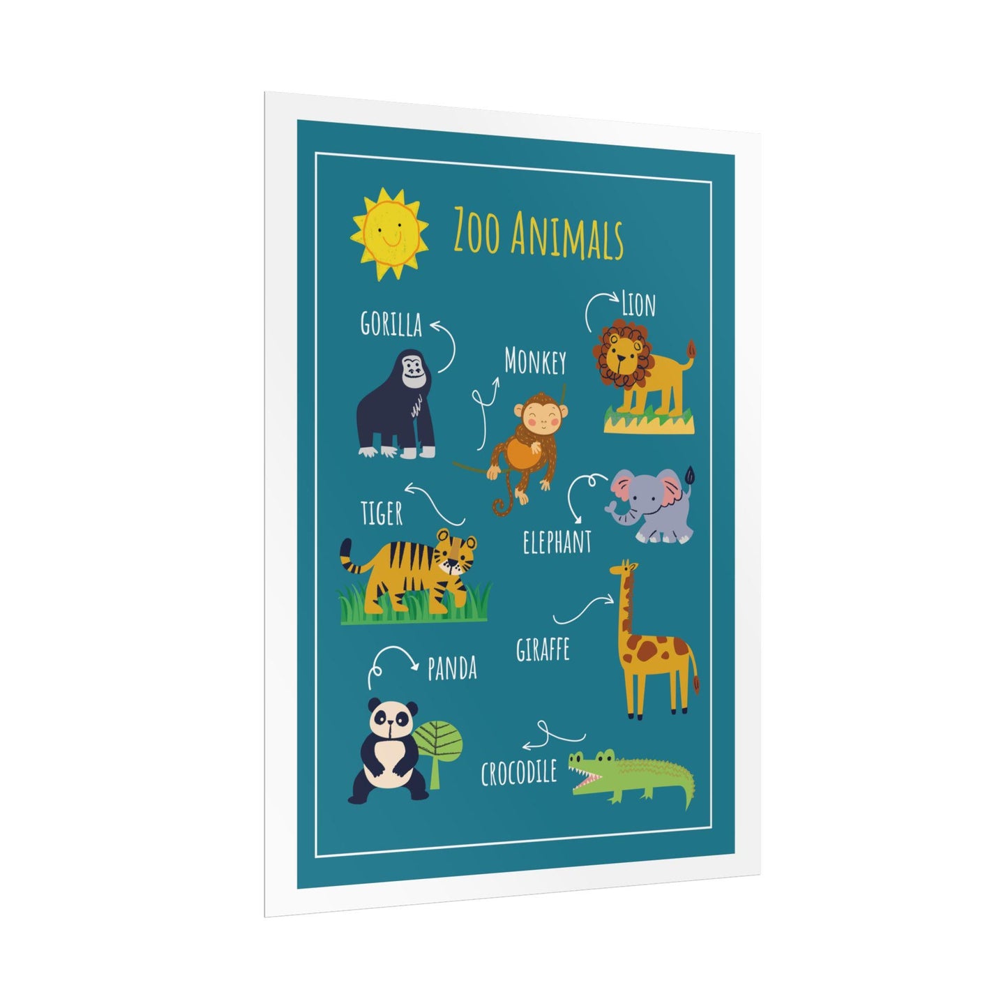 Zoo Animals Poster rolled poster | nursery wall art, kids animal print | Cheerful Illustrated Animals Poster