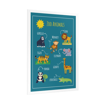 Zoo Animals Poster rolled poster | nursery wall art, kids animal print | Cheerful Illustrated Animals Poster