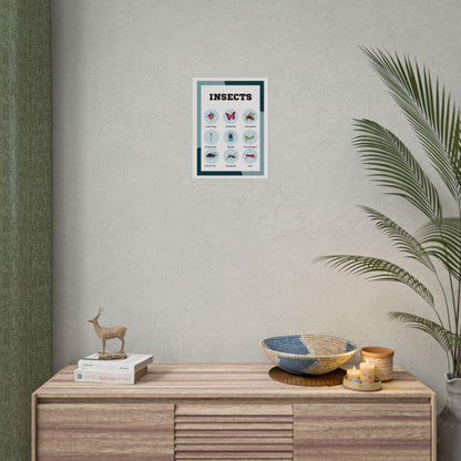 Insects educational chart Rolled Poster | insect illustrations, classroom wall art | Rolled Poster Featuring A Charming Insect Chart