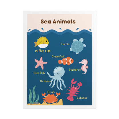 Sea Animals educational poster Rolled Posters | Nursery wall art, Ocean creatures chart | Rolled Poster Featuring Cheerful Sea Animals