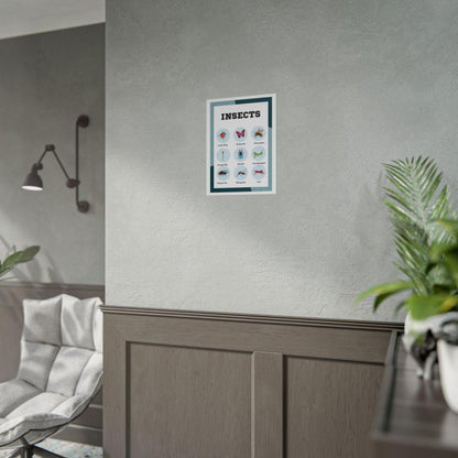 Insects educational chart Rolled Poster | insect illustrations, classroom wall art | Rolled Poster Featuring A Charming Insect Chart